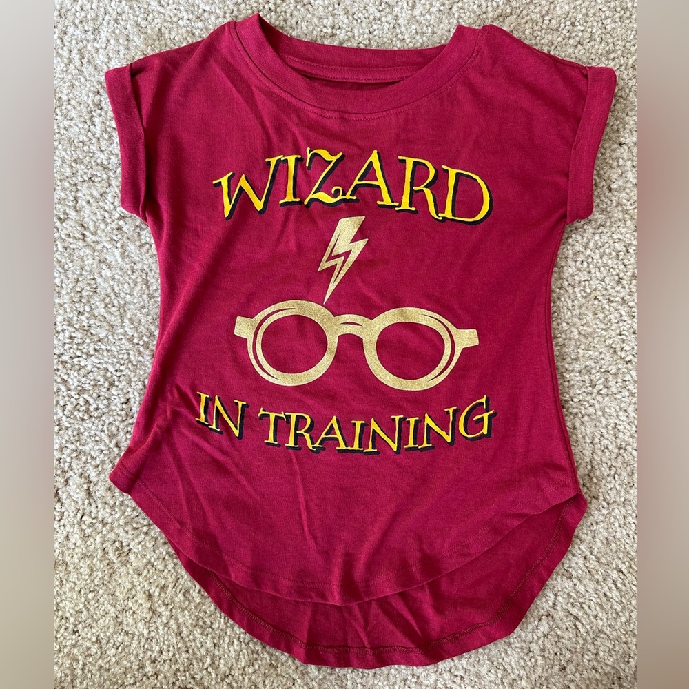 NWOT XS (4/5) Harry Potter “wizard in training” shirt, red with gold details